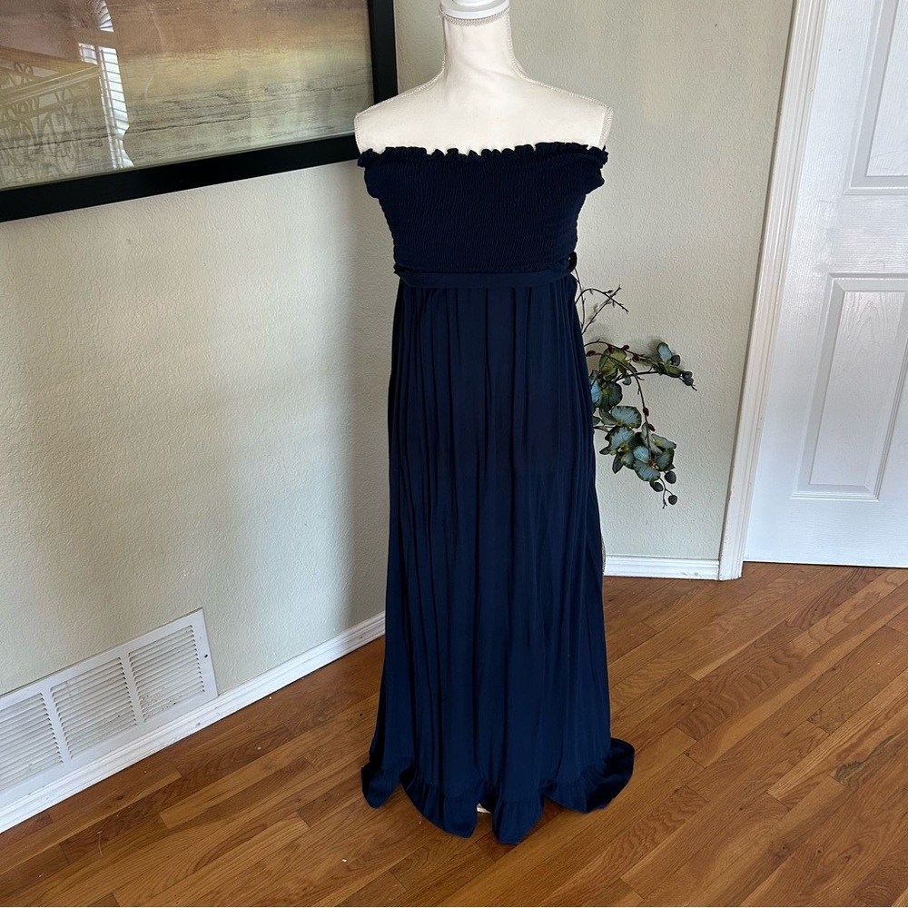 Juicy Couture Beach Royalty Navy Blue Strapless Smock Maxi Dress in Sz Med. NWOT